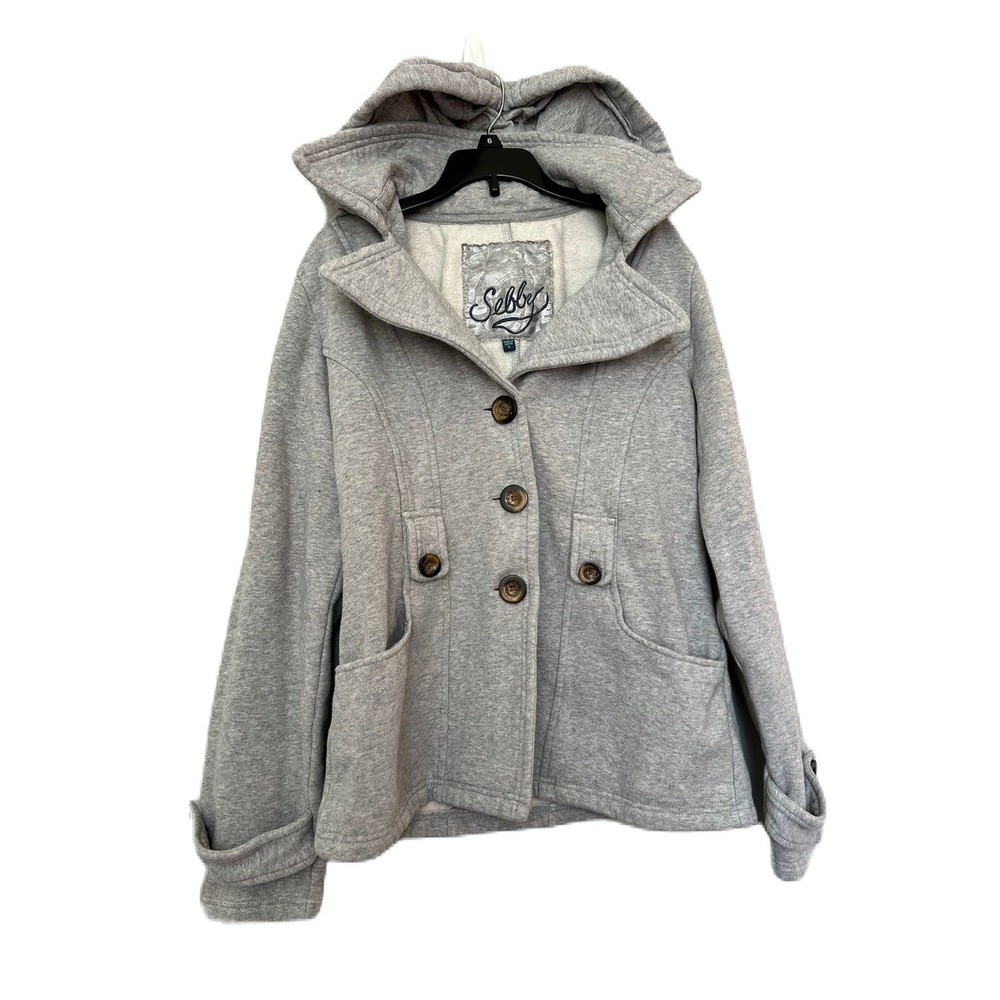 Sebby sweat material pea coat with hood‎ size L
